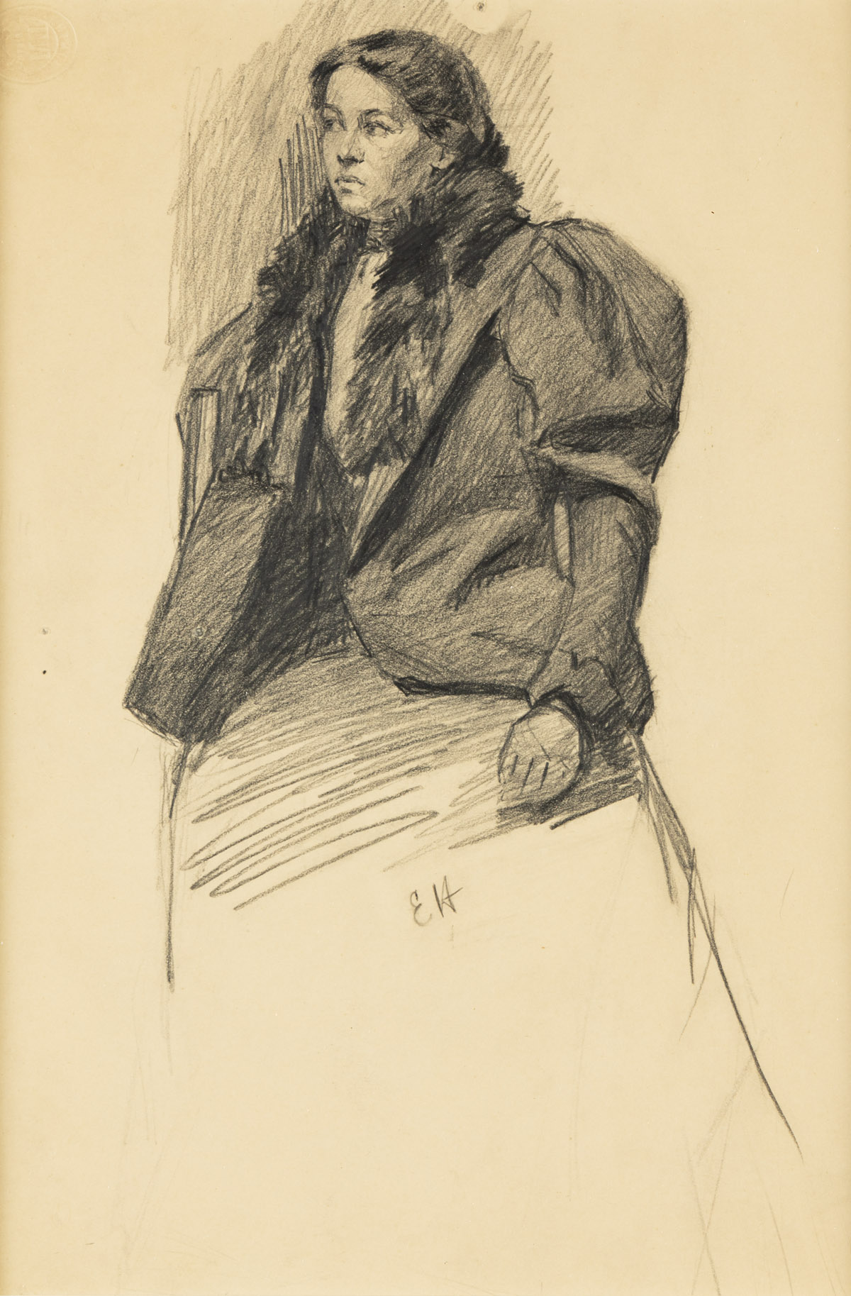 EDWARD HOPPER Woman with a Fur-Collar Jacket * Man with a Pipe Seated on a Stool in Tyrolian Costume.